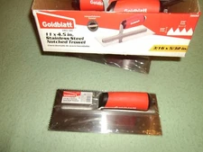 Goldblatt G02363 11 in. x 4.5 in. Notched S Steel Trowels-Soft-Grip 5/32 X 3/16