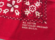 Red Bandana RN 13960 Fast Color Made in USA 100 Cotton Biker Handkerchief