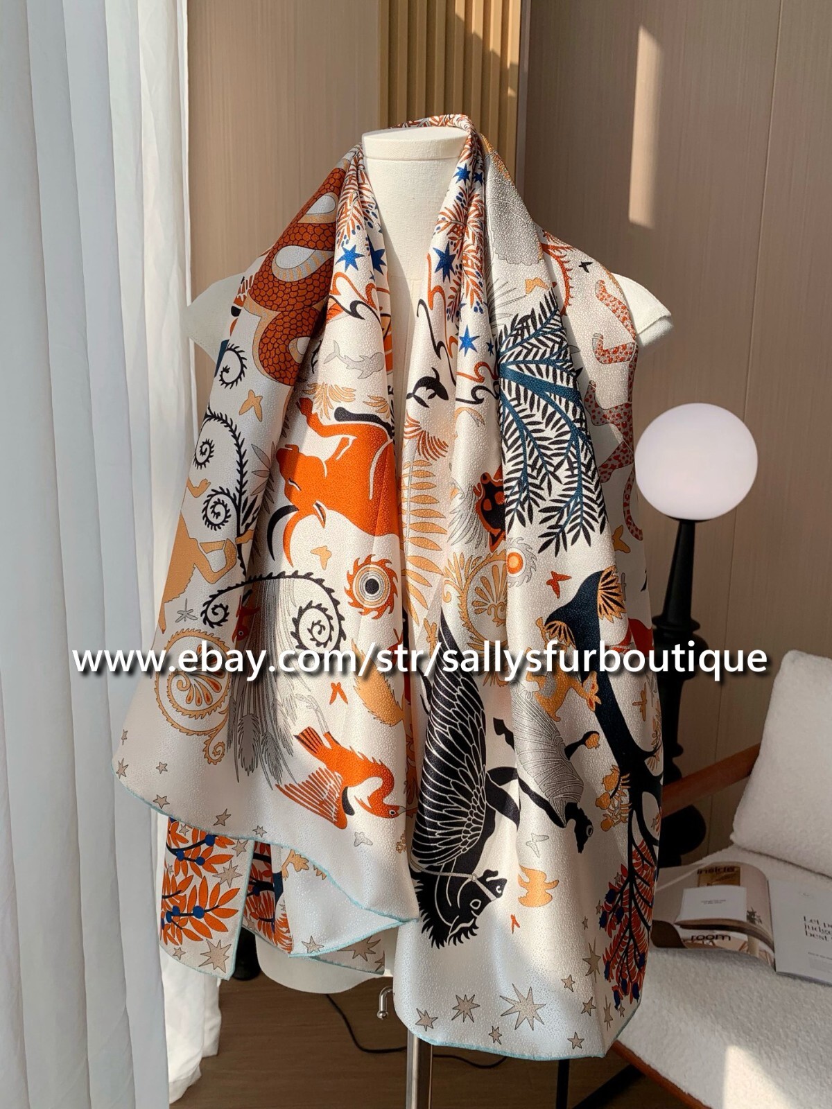 Sallys Heavy 18 Momme Jacquard Silk Wrap Scarf Stole Animals Print Shawl 53