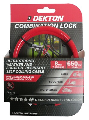 Dekton 5-STAR Schutz Zahlenkombination Fahrrad Fahrradschloss 8mmx650mm.