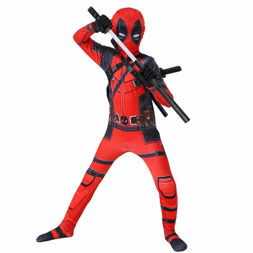 Kids Deadpool Cosplay Costume Boys Superhero Jumpsuit Book Week Party Outfits - Picture 12 of 26