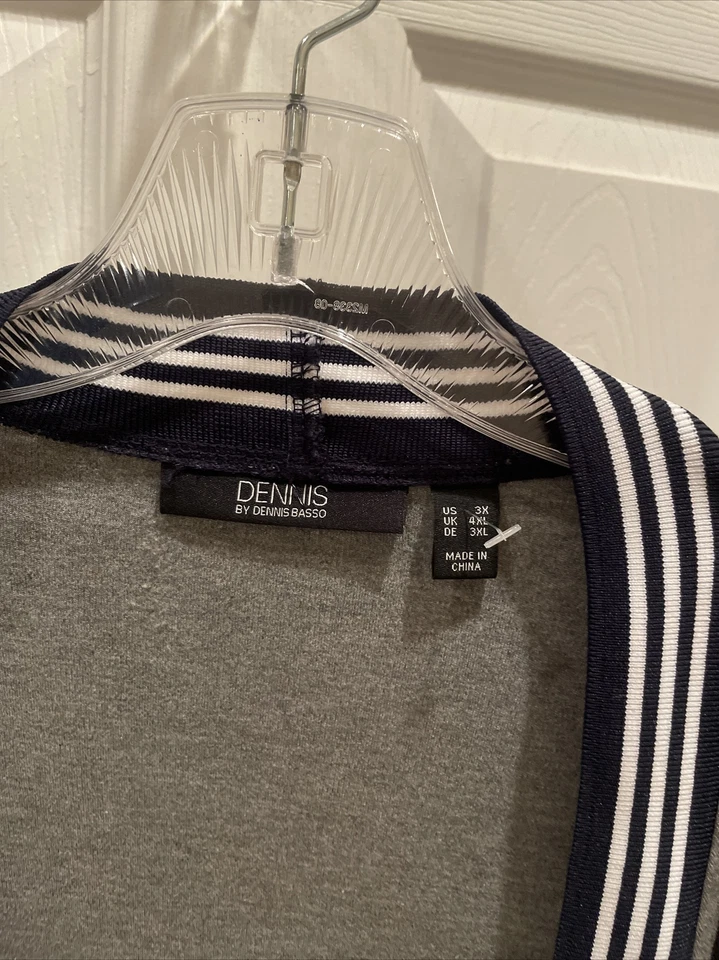 Dennis Basso Soft Touch Gorgeous Gray Blue Trim Open ￼Cardigan Size 3XL￼ Foto 2 de 3