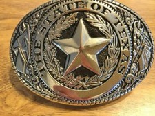 TEXAS Belt buckle featuring the State of Texas State Seal...Silver and Black