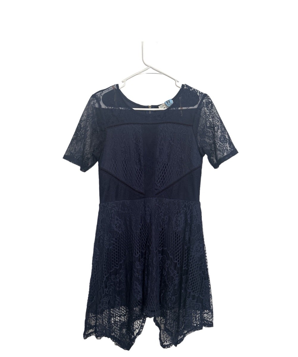 Love Fire Women's Navy Petite Short Sleeves cocktail Party Lace Dress -  Size L | eBay