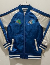 Euc Adult Size M Empyre Embroidered Baseball Jacket Blue & White Satin Lined