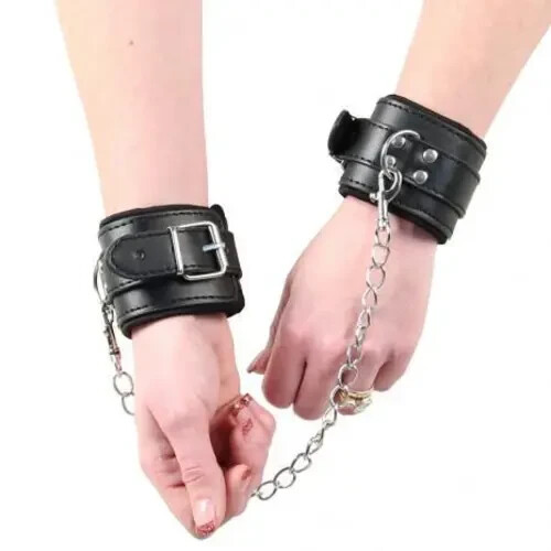 Deep Black Wrist Cuff and Whip Set for Costume and Roleplay - Picture 4 of 5