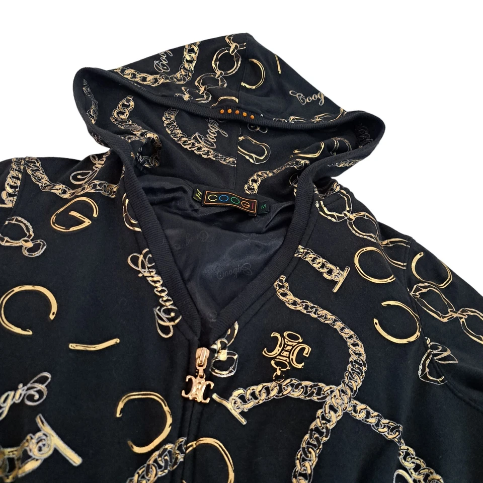 Coogi Sweatshirt Womens Medium Gold Chains All Over Full Zip Hood Hoodie Jacket - Image 3 of 4