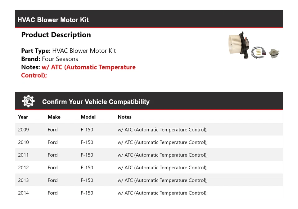 Kit de motor soplador de climatización para Ford F-150 2009-2014 4 estaciones 2010 2011 2012 2013 Foto 2 de 3