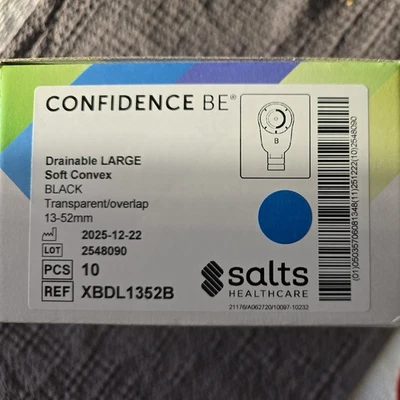 Salts CONFIDENCE BE® Soft Convex Drainable Ostomy Stoma Bags Black 13-52mm