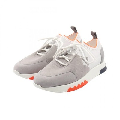 HERMES Exploit Sneaker Schuhe #40,5 Stoff grau weiß orange gebraucht Herren