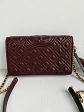 Tory Burch Fleming Quilted Wallet Leather Crossbody Bag Burgundy EUC