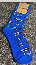 Austin CapMetro Sock Club Novelty Socks M6-11, W7-12 Blue Vehicles