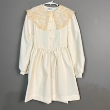 Christian Dior Jeunesse Dress Girl's Size 8 Cream Lace Collar Button Front VTG