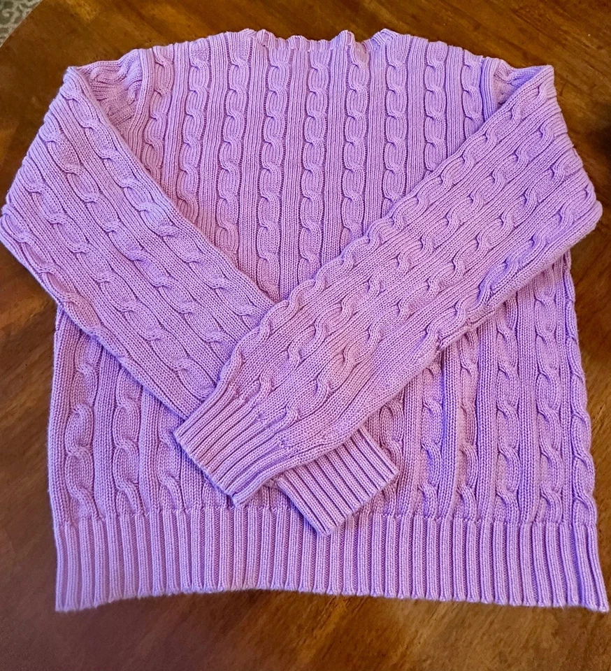 Suéter Ralph Lauren Para Mujer Grande Púrpura Algodón Tejido con Cable Cuello Redondo Pullover Foto 3 de 4