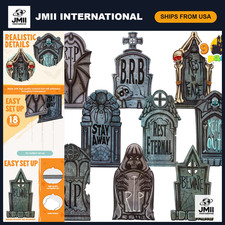 16" Halloween Tombstones - 9 Pcs Outdoor Graveyard Decor, Plastic Headstones  S