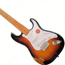 Custom 3-tone Sunburst Electric Guitar S-S-S Pickup Handmade aging 6 String