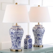 SAFAVIEH Lighting Blossom White/ Blue Chinoiserie 29-inch Urn Table Lamp Set of