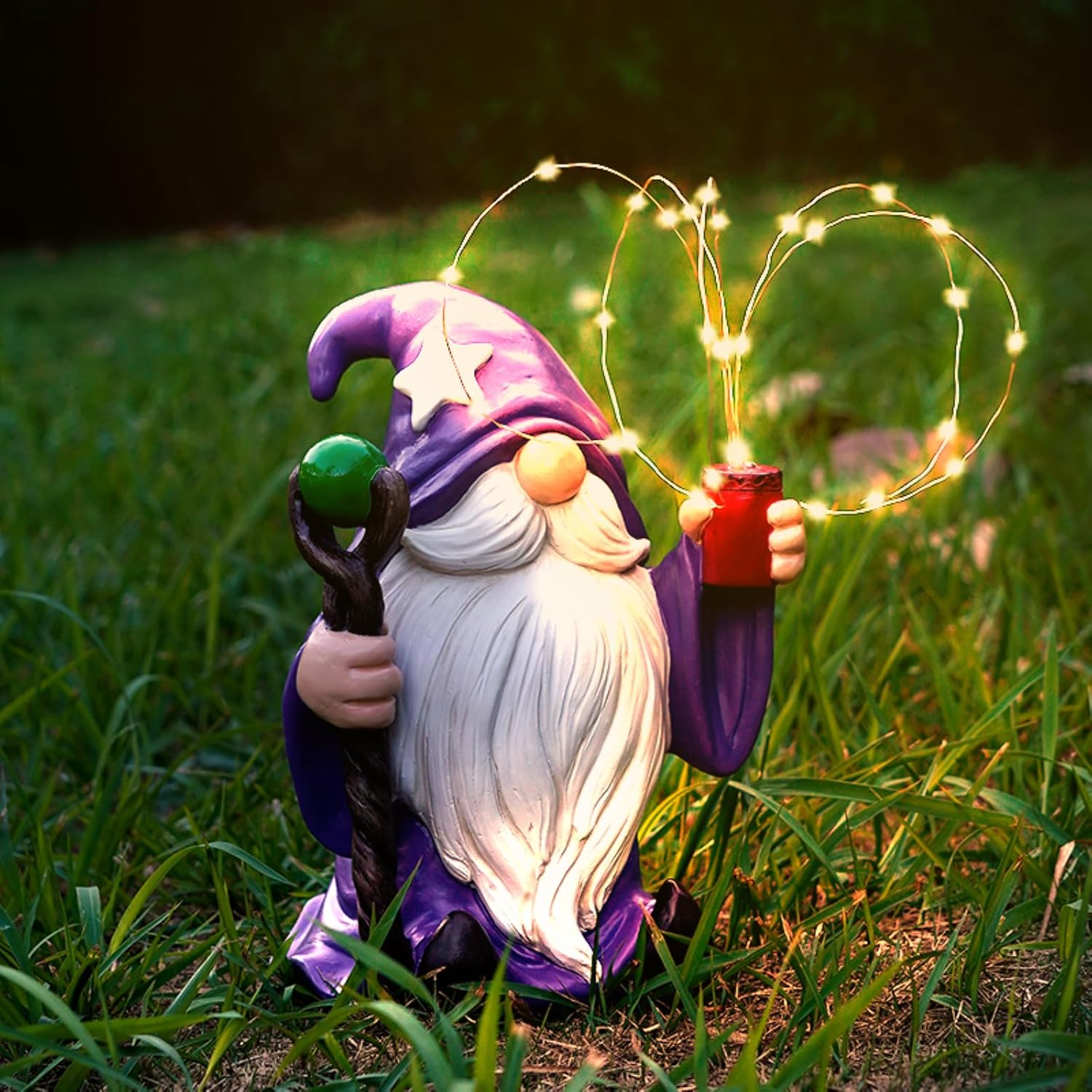 Resin Gnome Statue Outdoor Decor Waterproof Firework Solar LED Lights Gnomes