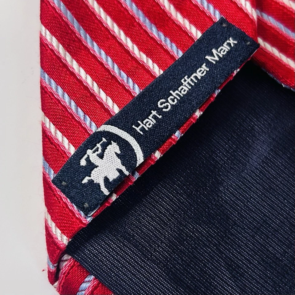 Corbata Hart Schaffner Marx 100 % seda rayas rojas 58 1/2 x 3 1/2 hecha en EE. UU. Foto 3 de 3