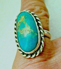 Vintage Sterling Silver and Royston Turquoise Oval Ring Sz 5 1/4 - 5 1/2 G-Box