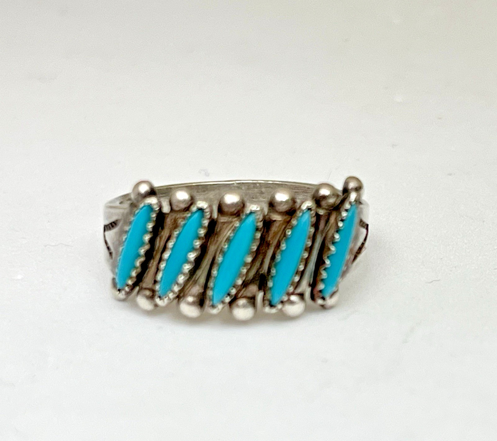 Vintage Zuni Sterling Silver Turquoise Petit Poin… - image 1