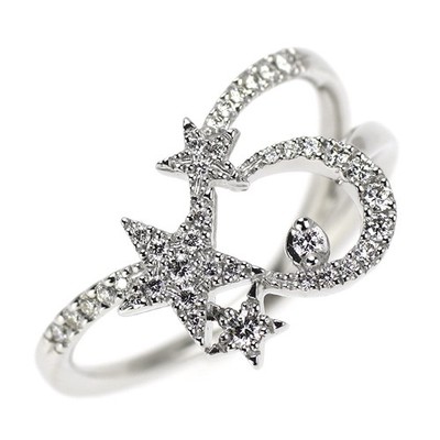 Star Jewelry Pt950 Diamond Ring 0.23ct Moon Star - Auth free