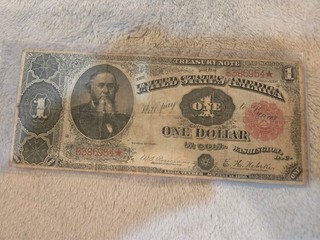 1890 $1 ONE DOLLAR STANTON ORNATE BACK TREASURY NOTE