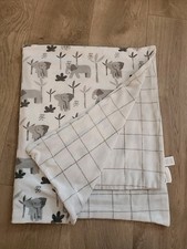 Lila  Jack Baby Blanket Elephant Palm Tree Squares Graph Reversible Gray White