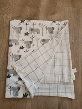 Lila & Jack Baby Blanket Elephant Palm Tree Squares Graph Reversible Gray White 