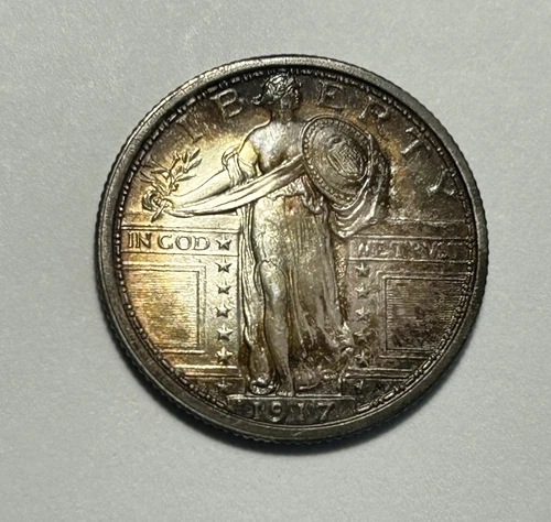 1917 TYPE 1 STANDING LIBERTY QUARTER BU / TONED