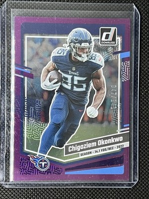 Chigoziem Okonkwo Purple Season Stat Line Holo /141 2023 Donruss Card 288 Titans