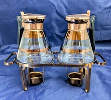 Vtg Glass Syrup Servers w/original Warmer Stand! Excellent Used Condition! 