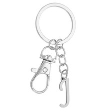 Initial Letter Key Chains, Letter J Key Chain Pendant Key Ring, Silver