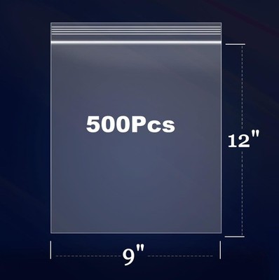 9'' x 12'' Resealable Plastic Bags 500 Pack Reclosable Mini Bags with Zipper