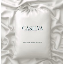 Casilva Queen Sheet Set 300TC 100% Tencel Lyocell White Cooling NWT Open Box