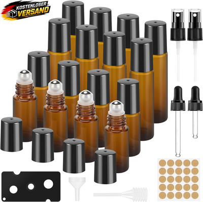 16 Stück Roll on Glasflaschen Für Ätherisches Öl, Roll on Flasche Leer 5Ml/10Ml,