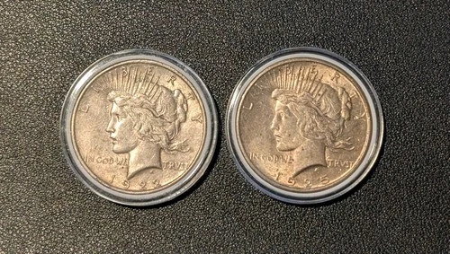 Lot of 2 1922 & 1935 Peace Silver Dollars Circulated Very Good