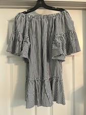 Zara Gray/White Off The Shoulder Raw Edge Hem Mini Dress Womens Medium 
