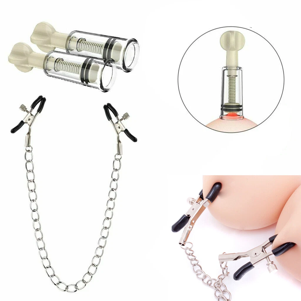 BDSM Nipple Clamps And Nipple Suckers Set With Chain Clip Enhancer Metal US  | eBay