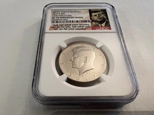 2017-S 225TH ANNIV. KENNEDY HALF DOLLAR EARLY RELEASE NGC SP70 "PORTRAIT LABEL"
