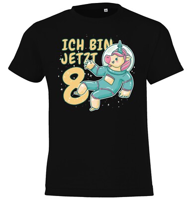 Youth Designz ''Ich bin jetzt 8'' Kinder T-Shirt Print Logo Astronaut Einhorn Fun
