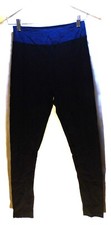 Black W/Blue Wide Waist Sport Leggings W/Pocket  Tummy Control Womens SZ M