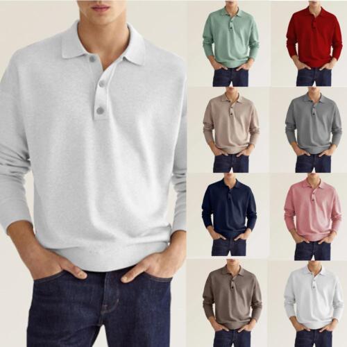 New Autumn Long Sleeve V-Neck Buttons Men's Casual Jacket Polo Shirt: Classic - Picture 1 of 18