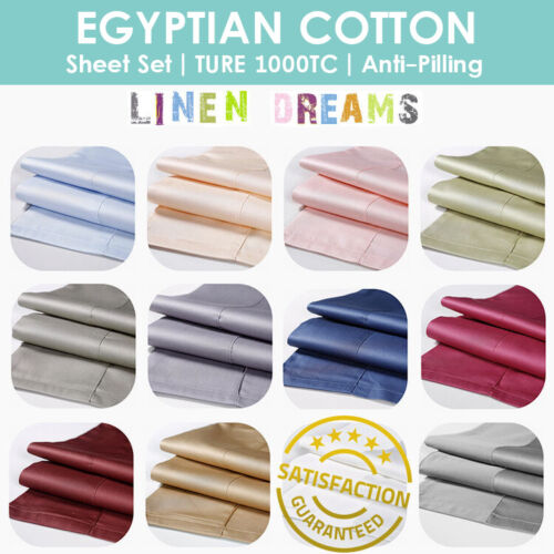 100% Genuine Egyptian Cotton Sheet Set Luxury Flat Fitted Sheet - Anti Pilling - Picture 1 of 18