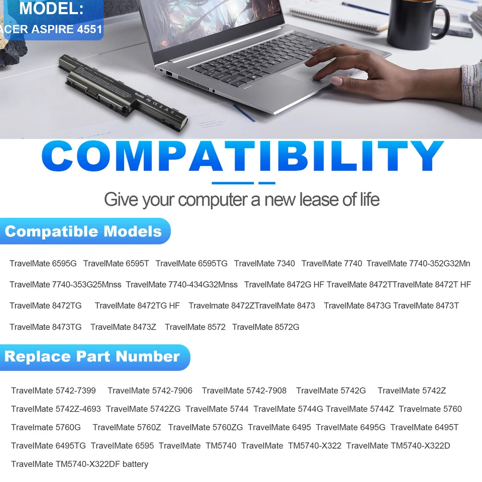 Аккумулятор для Acer AS10D31 AS10D41 AS10D51 AS10D61 AS10D71 AS10D73 AS10D81 5200 мАч - Изображение 2 из 4