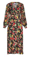 RIXO Ayla Maxi Floral Print Chiffon Long Sleeve Sheer Dress Black BNWT UK 10