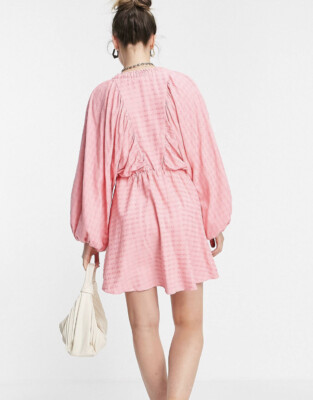 lorna luxe pink dress Lorna Luxe Exaggerated Sleeve Plunge Mini Pink Plus Size U.K. 26 Petite  Dress