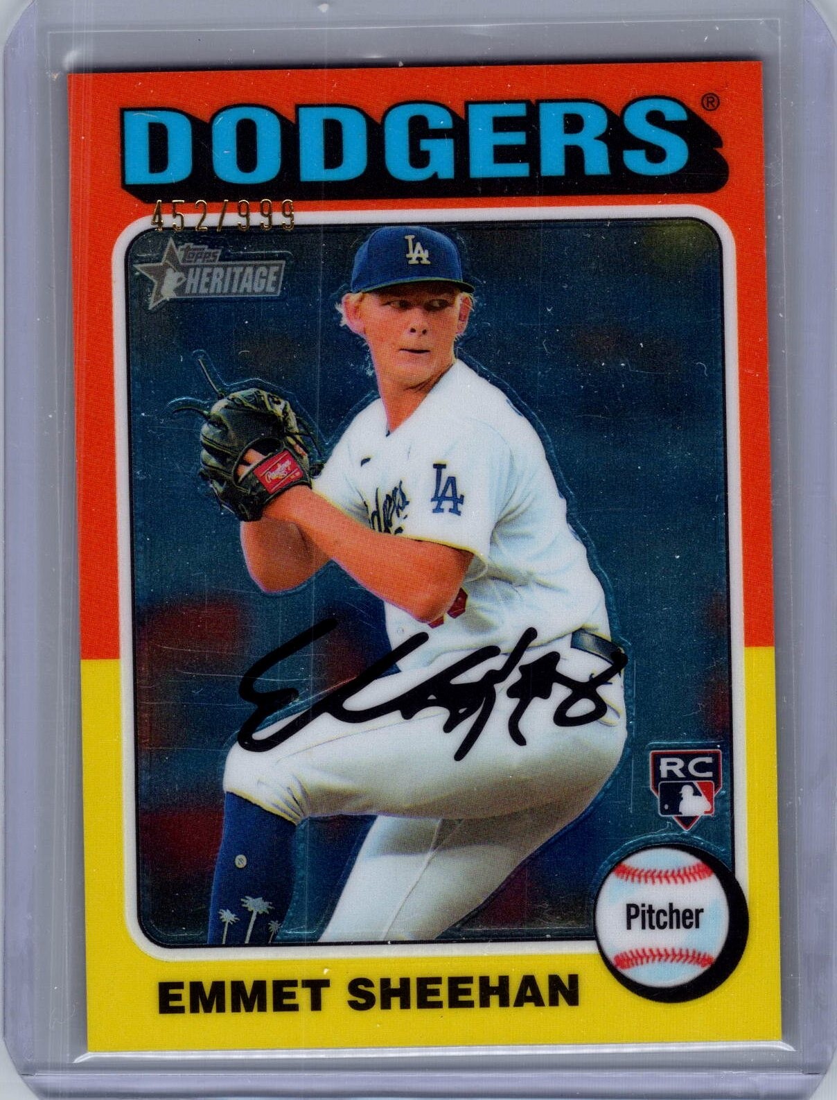 2024 Topps Heritage Chrome Parallel #/999 Emmet Sheehan RC #187 - LA Dodgers