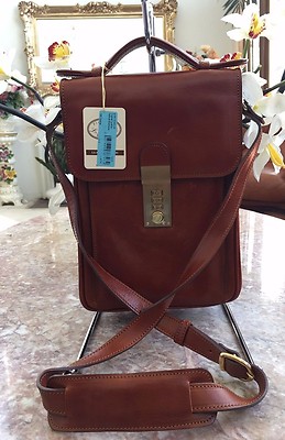 NWT L.A.P.A. RED COGNAC LEATHER VERTICAL BRIEFCASE FLORENCE MADE IN ITALY $650