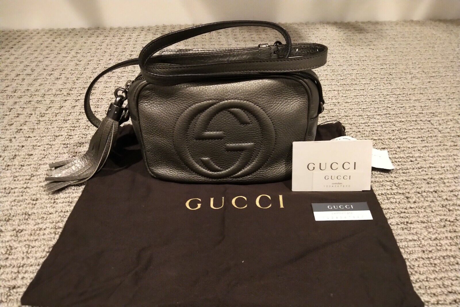 GUCCI Soho Disco Black Leather Crossbody Purse (308364 498879